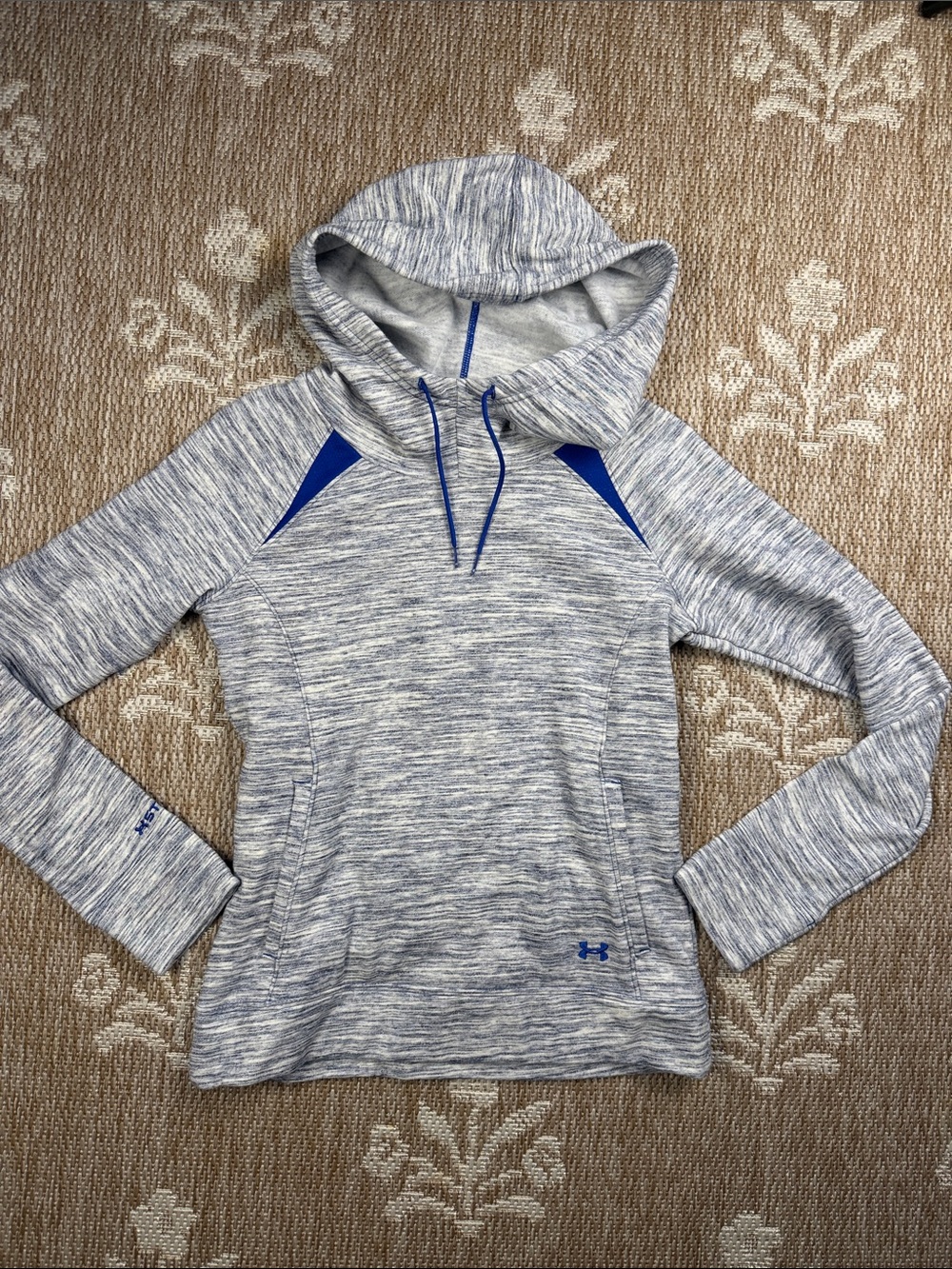 Under Armour Women's Grey Marled Hoodie with Blue Accents cold gear